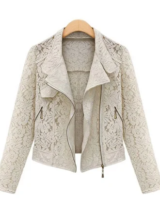 Hot Selling Lace Biker Jacket 2025 Autumn New High Quality Full Lace Outwear Casual Short Jacket Zipper Jacket