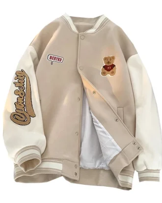 Bear Embroidered Baseball Jacket Women's Y2k Spring and Autumn Hip-hop College Wind Jacket Men and Women Casual Jacket Ins Trend