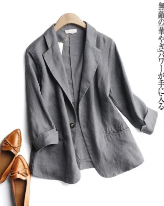 Dropshipping Suit Blazer Basic Cotton Linen Single Button Women's Jacket Spring 2025 Korean Fashion Casual Short Jackets Coat