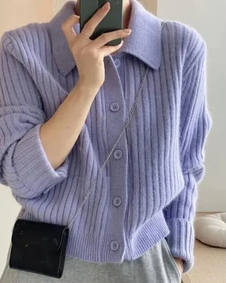 Turn Down Knit Cardigan Women Autumn Winter Button up Solid Color Sweater Coats Woman Long Sleeve Soft Cardigans Ladies