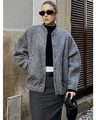 2025 Women's Elegant Solid Coat Button Long Sleeve Pocket Bomber Jacket Female Spring Casual Loose Streetwear Coats