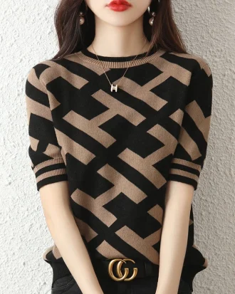 Women's T-shirts Summer New 100% Cotton Knitted Sweaters Short Sleeves Casual Embroidery Ladies Tops Overside Pullover Tees Hot