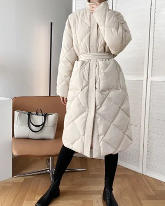 2025 Winter New Korean Style Long Cotton-padded Coat Women's Casual Stand-up Collar Argyle Plaid Oversized Parka Chic Jackets