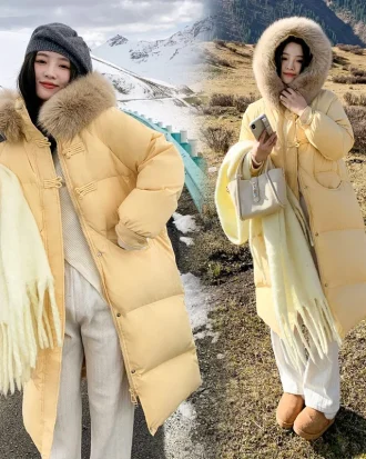 New Women Cotton Jacket Winter Coat Female Large Size Parkas Extended Version Hooded Outwear Thick Big Fur Collar Outcoat