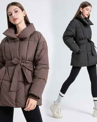 2025 Women Winter Jackets with Belt Fashion Loose Warm Thick Turn Down Collar Parkas Coat Female Outwear Jacket Top Parkas Style