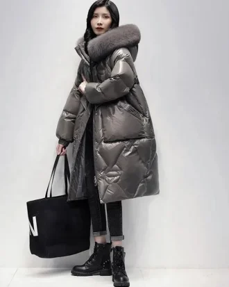 Women's Down Jacket Thickened in Winter for Warmth Retention Women's Medium Long Fashionable Smooth Washfree Loose Down Coat2023