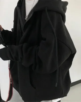 Women Hoodies Harajuku Korean Version Loose Oversized Sweatshirts Vintage Solid Color Long Sleeve Hooded Sweatshirt Zipper Coats