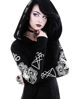 5XL Gothic Punk Print Hoodies Sweatshirts Women Long Sleeve Black Jacket Zipper Coat Autumn Winter Female Casual Hooded Tops
