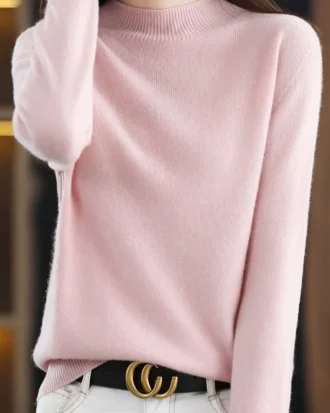 2023One-Line Ready-To-wear Merino Wool Women's Half Turtleneck Long-Sleeved Cashmere Sweater Autumn and Winter Bottoming Sweater