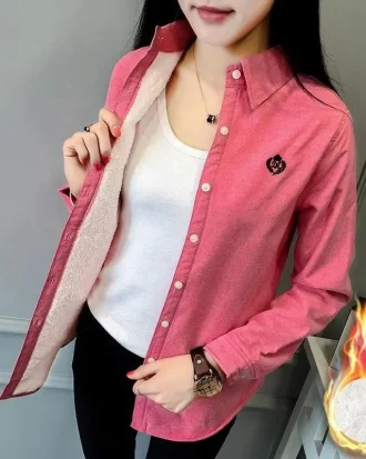 Add Velvet Thicken Shirt Jacket Autumn Winter Student Coat Tops New Long-Sleeved Coat Women Fashion Warm Bottoming Shirt Female