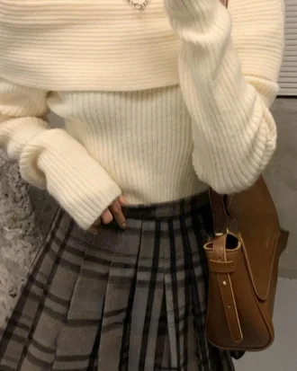 Off Shoulder Knitted Sweater Women Long Sleeve Elegant Pullovers Autumn 2025 Pure Color Fashion Sexy Y2k Clothing Tops Korean