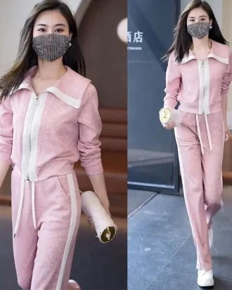 Vintage Tweed Style Women's Casual Sports Suit Autumn New Arrival Age-Reducing Fashionable Bell Bottoms 2-Piece Set