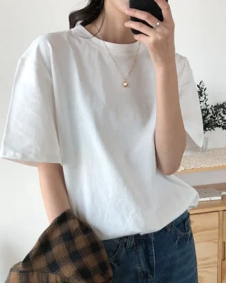 2025 New Summer T Shirt Women Soft Free Loose Hot Sale Solid Fresh-Casual Natural Short Basic-Shirts 9 Colors