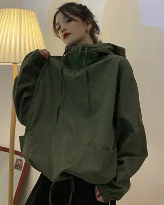Green Tooling Sweatshirt Women's 2025 Spring New Loose Casual Fashion Lazy Thin Style Top
