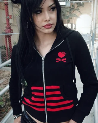 Women's Cropped Zip-up Hooded Jacket Gothic Skull Embroidered Punk Y2k Hoodie Streetwear Casual Vintage Top 90s Grunge Outerwear