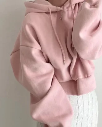 Women's Autumn Winter Vintage Short Fleece Hoodies Hooded Sweatshirts Loose Pullovers Tops 2025