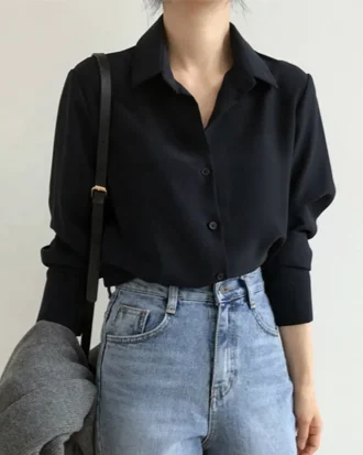 New Women Shirt Classic Chiffon Blouse Female S-2XL Plus Size Loose Long Sleeve Shirt Lady Simple Style Tops Clothes Blusas 6830