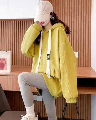 Hoodies Plain Long Hooded Top Yellow Women's Sweatshirt Red Warm Korean Fashion Y 2k Vintage Y2k Trend Matching E Woman Clothing