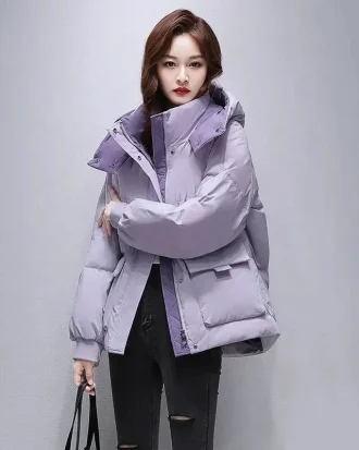 Winter Down Jacket 2025 New Short Cotton Down Coat Women's Solid Hooded Jackets Loose Warm Female Outwear Casual Clothing