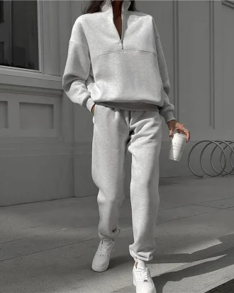 Women Fleece Two Piece Pants Set Female Solid Long Sleeve Zipper Tracksuits Outfits 2025 Autumn Warm Female Pullover Sports Suit