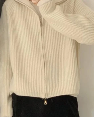 Deeptown Casual Knitted Cardigan Sweaters Women 2025 Autumn Vintage Zip-up Solid Loose Long Sleeve Tops Knitwear Chic Kpop