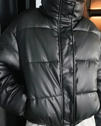 Winter Warm Thick PU Leather Coats Women Short Parkas Fashion Black Cotton Padded Lady Down Jacket Elegant Zipper Clothes 2025