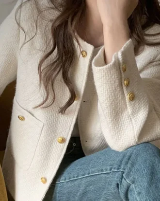 Women O Neck Unique Special Short Tweed Jacket 2025 Spring New Style Women's Korean Elegant Gentle Famous Lady's Coat