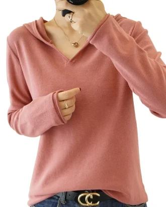 Cotton Hooded Sweater Women's Long Sleeve Knitted Pullover Loose Casual Hoodie Top