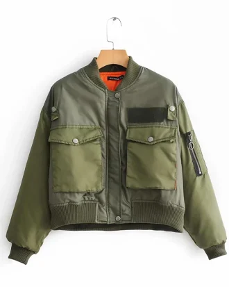 Autumn 2025 Femme Chaqueta Mujer Bomber Jackets Women Green Warm Zipper Pockets Winter Coat Female Jackets Parkas