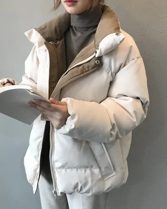 2025 Women's Winter Jacket Streetwear Polyester Zipper 3 Solid Color Padded Coat Warm Femme Parka Black Women Clothing